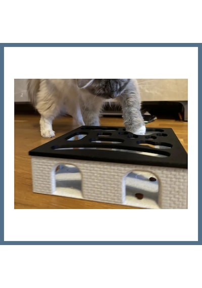 Buradabulabilirsin 3d Baskı Kedi Zeka Oyuncağı Yavaş Yeme Aktivite Kutusu Tuğla Desenli Ödül Mama Bulmaca Siyah Beyaz Bbz