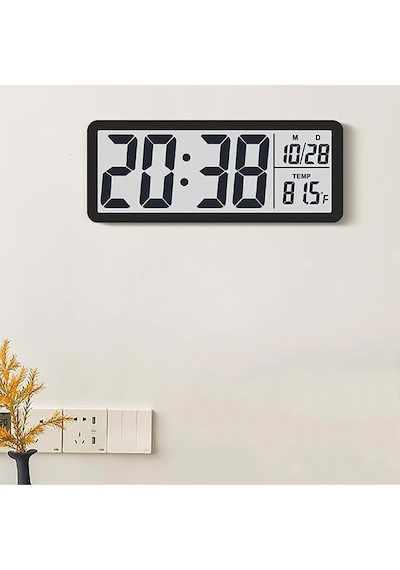 Modern Lcd Dijital Duvar Saati 20x8 Cm Usb Ve Pilli Zaman, Tarih, Sıcaklık Siyah