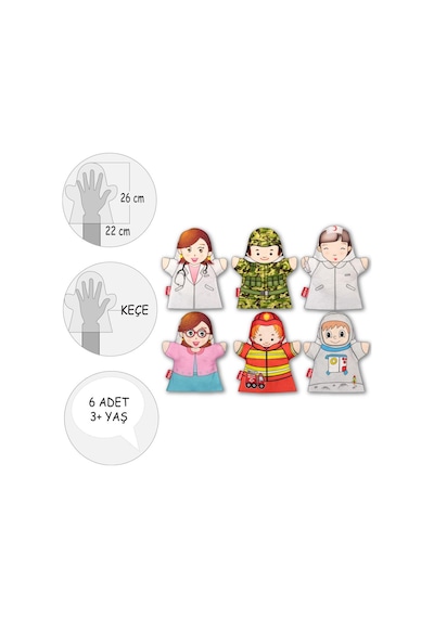 6 Parça Tox Meslekler El Kukla Set , Eğitici Oyuncak