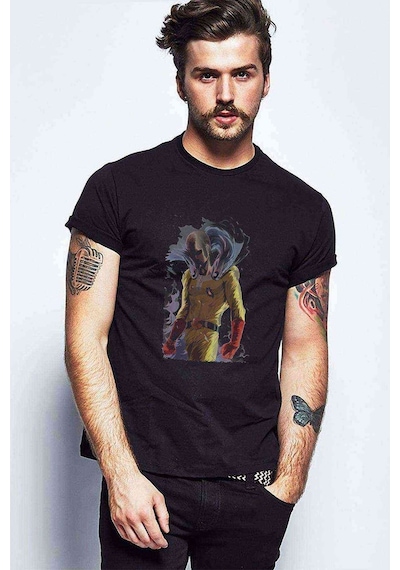 Anime One Punch Man Baskılı Siyah Erkek Tshirt (530969392)