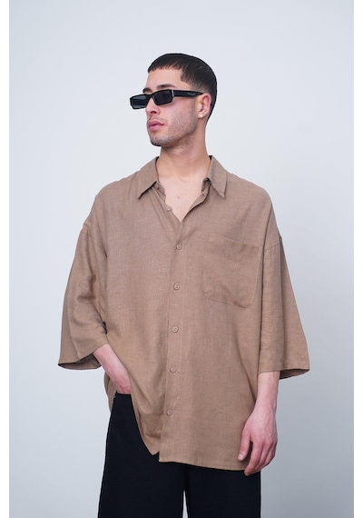 Kahverengi Basic Yarım Kollu 1b Ch Oversize Gömlek Kahverengi