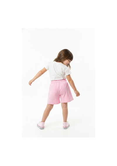 Toontoy Kids Toontoy Kız Çocuk 2'li Şortlu Takım Bisiklet Yaka Kısa Kollu Baskılı Tişört Beli Bağlamalı Baskılı Şort 25034 Ekru