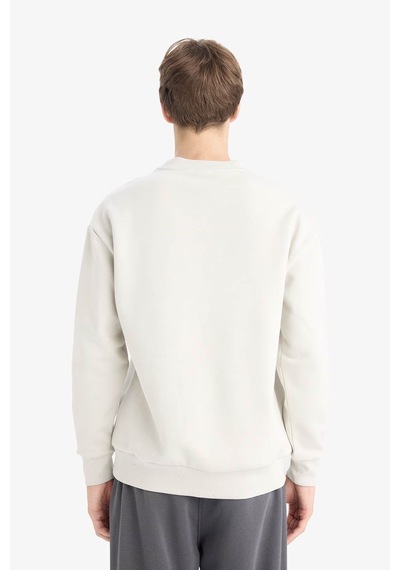 Defacto Boxy Fit İçi Yumuşak Tüylü Taş Erkek Sweatshirt X8282az/bg672