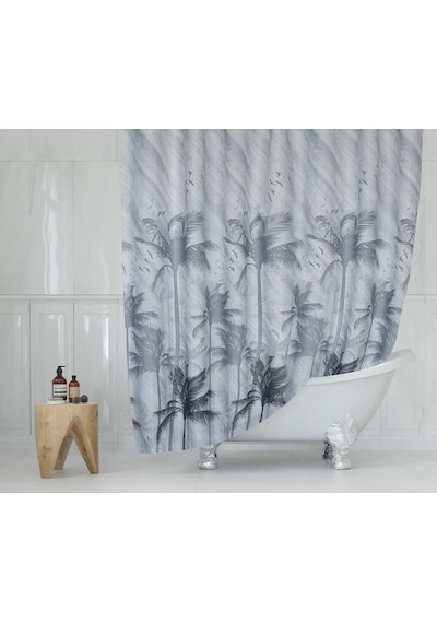 Fırtına Desenli Banyo Perdesi Gri Çift Kanat 120x200 CM Duş Perdesi Gri