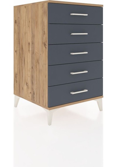 Kronos Komodin 5 Çekmeceli 60x59x96 Çam-antrasit Çam