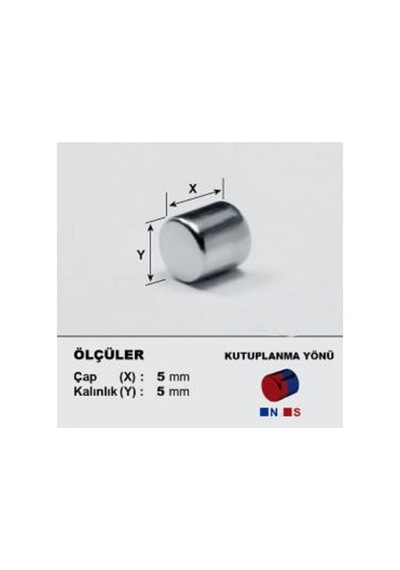Dünya Magnet 25 Adet Çap 5mm X Kalınlık 5mm Silindir Güçlü Neodyum Mıknatıs