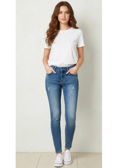 St.poll Slimfit Likralı Yıpratma Detaylı Düşük Bel Ekstra Esnek Kot Pantolon-s Jeans Mavi