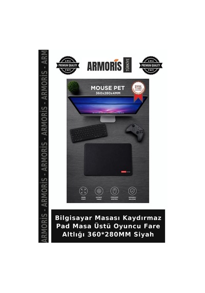 Bilgisayar Masası Kaydırmaz Pad Masa Üstü Oyuncu Fare Altlığı 360 280mm Siyah