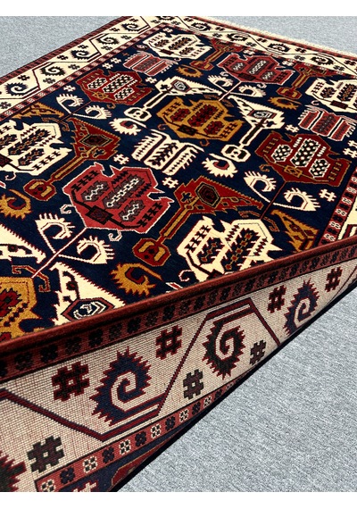 El Dokuma Koyu Lacivert Yörük Halısı 190x246 Yün Salon Halısı Lacivert