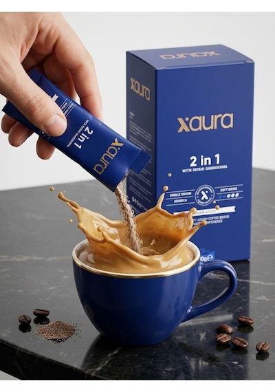 X-aura 2 İn 1 Şekersiz Hazır Kahve - Reishi Mantarlı Fonksiyonel Gurme Kahve 14 Gr X 20 Adet