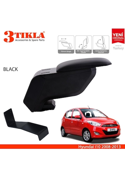 Hyundai İ10 2008-2013 Delmesiz Çelik Ayaklı Siyah Kolçak Kol Dayama