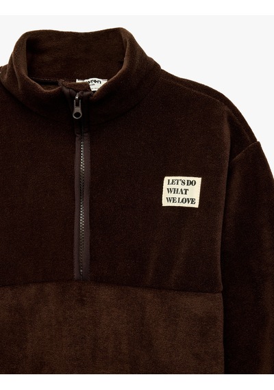 Koton Cepli Dik Yaka Uzun Kollu Yarım Fermuarlı Polar Sweatshirt Kahverengi 7wkg10022ak Kahve