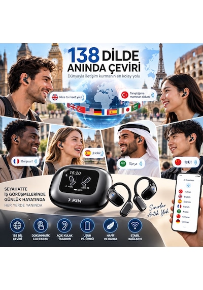 Samsung Galaxy Z Fold 2uyumlu 138 Dil Çeviri Özellikli Bluetooth Kulaklık Dokunmatik Ekranlı Open Ear Kablosuz Kulaklık