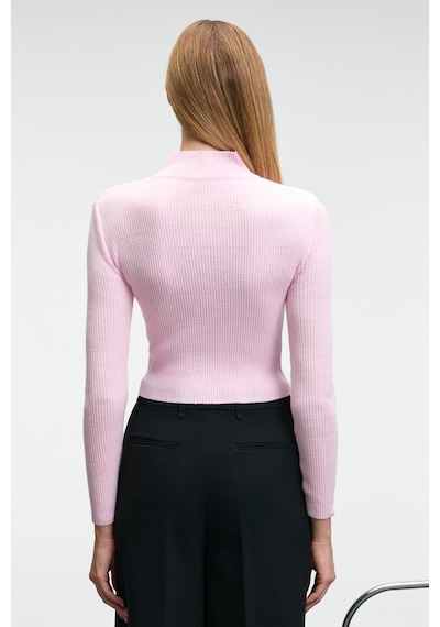 Grimelange CALIDA Kadın Dik Yaka Fitilli Görünümlü Slim Fit Triko Pembe Kazak