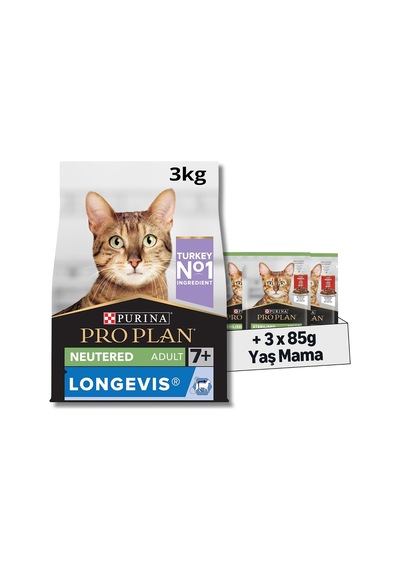 Senior Hindili Kuru Kısırlaştırılmış Kedi Maması 3 Kg + Pro Plan Pouch Sterilised Biftekli Kısır Kedi Konserve