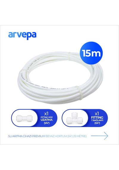 Arvepa Su Arıtma Cihazı 1/4" Premium Beyaz Hortum 15 Metre - Quick Bağlantı Seti