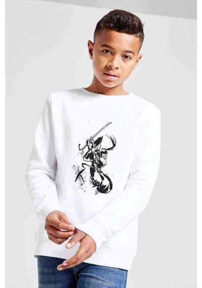 Tshirthane Samurai Jack Baskılı Unisex Çocuk Beyaz Sweatshirt (534763351)