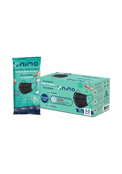 Nimo Meltblown 3 Katlı Ultrasonik Cerrahi Maske 50 Adet Siyah