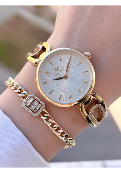 Revello Altın Kaplama Kararma Renk Atma Yapmaz 3atm Su Geçirmez+bileklik Lady Wristwatch Grc.101.m3