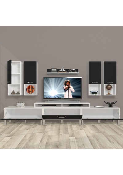 Decoraktiv Ekoflex 8da Slm Krom Ayaklı Tv Ünitesi Tv Sehpası Beyaz - Siyah
