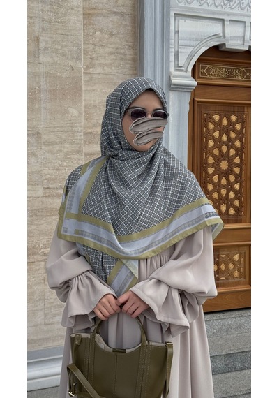 Qalortex Scarf Monogram Desen B.boy Eşarp-yağ Yeşil Yağ Yeşili