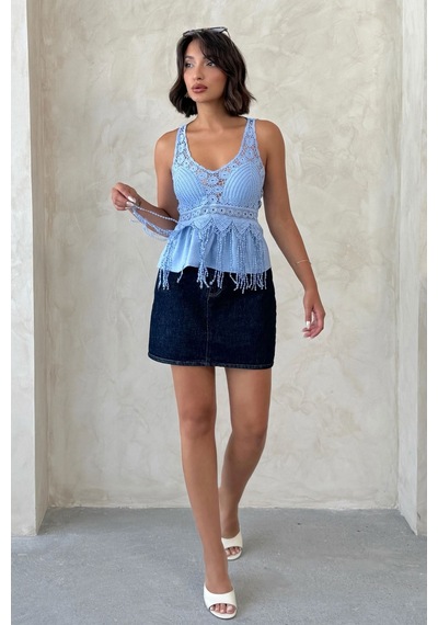 Verymoda Güpür Detaylı Askılı Bluz D2892 Mavi