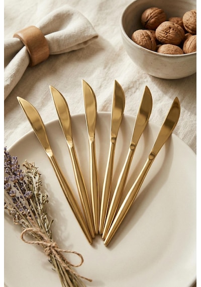 6'lı Lüks Gold Paslanmaz Çelik Yemek Bıçağı Seti 21 Cm Çr