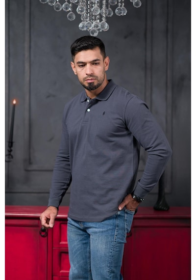 San&fa Regular Fit Polo Yaka Uzun Kol Pamuklu Baharlık Sweatshirt Antrasit San&fa Regular Fit Polo Yaka Uzun Kol Pamuklu Baharlık Sweatshirt Antrasit
