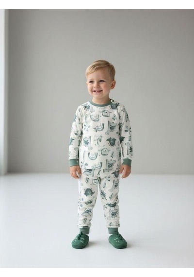 Zekids Erkek Çocuk Pamuklu Safari Desenli Çıtçıtlı Pijama Takımı-16836 Mint