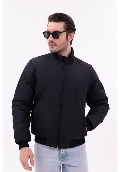 Blayn Jeans Erkek Kahverengi Mevsimlik Mont Dik Yaka, Fermuarlı, Hafif Bomber Ceket Siyah