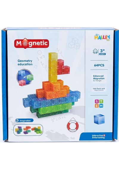 Magnet Küp Yapı Blok Seti 64 Parça - Güçlü Mıknatıslı Eğitici Bloklar