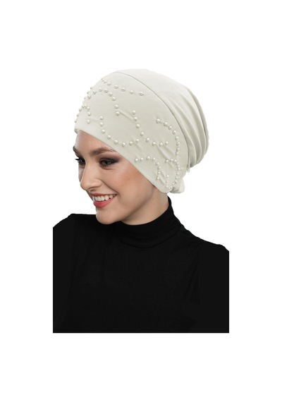 Elysianfidan TOPUZLU KREM HAZIR TÜRBAN TESETTÜR BONE Krem