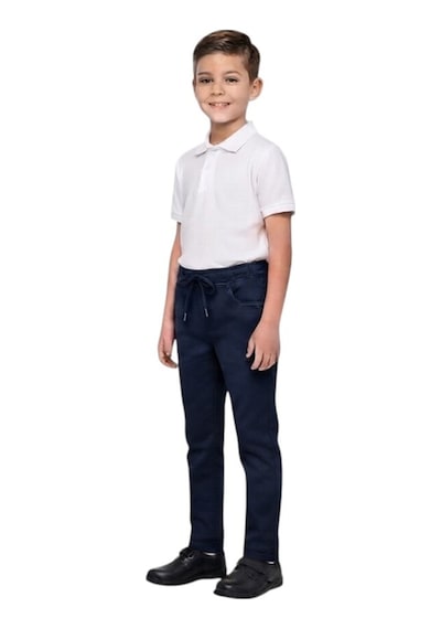 Erdem Kıds Unisex Erkek Kız Çocuk Beli Lastikli Boru Paça Kanvas Keten Lacivert Okul Pantolonu Lacivert Lacivert