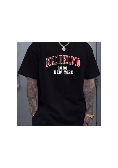 Caddemia Yaz 100 Saf Pamuk Moda Rahat Gevşek Spor Brooklyn 1898 New York Baskılı Yuvarlak Yaka Siyah 2XL Caddemia Yaz 100 Saf Pamuk Moda Rahat Gevşek Spor Brooklyn 1898 New York Baskılı Yuvarlak Yaka Siyah 2XL