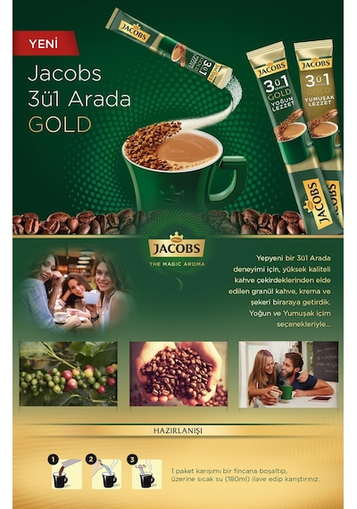 Jacobs 3'ü 1 Arada Gold Yumuşak İçim Karışım Kahve 40 x 18 G