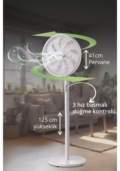 Kiwi Kfan-7627 Salınım Fonksiyonlu Ultra Sessiz Stand Vantilatör 9 Kanatlı 50w