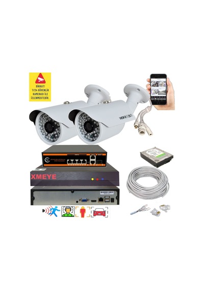 2 Li Yapay Zeka Destekli 5 Mp 1940p Görüntü Poe Bağlantılı 48 Ir Led Gece Görüş Ip Kamera Seti 748poe