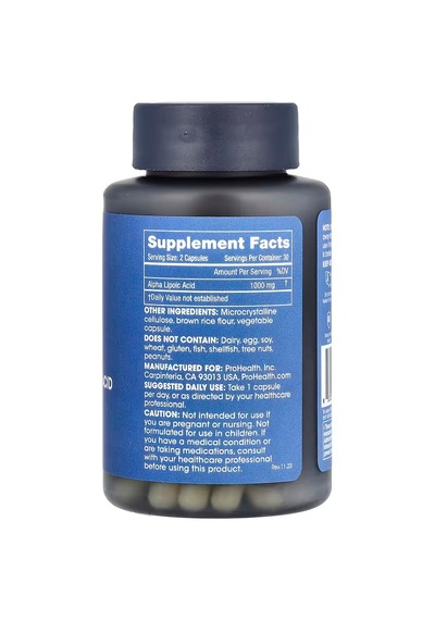 Prohealth Longevity Alpha Lipoic Acid Cellular Health 1000 Mg 60 Capsules Aromasız