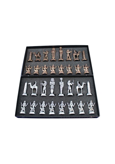 Metal Mısır Satranç Takımı Antik Ve Sedef Desenli Mdf Ahşap Satra