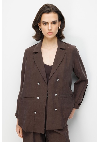 Mixray 4833 Kadın Blazer Ceket Palazzo Pantolon İkili Takım Kahve Kahve