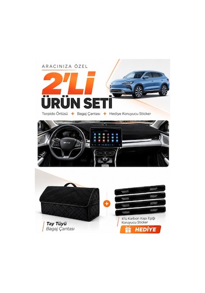 Byd Seal U Dm 2024-sonrası Uyumlu Torpido Örtüsü + Tay Tüyü Bagaj Çantası + Sticker Seti - Siyah