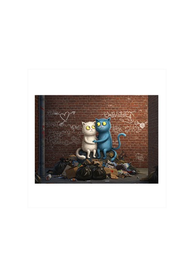 Duvar Grafiti Ve Kediler Art Mdf Tablo