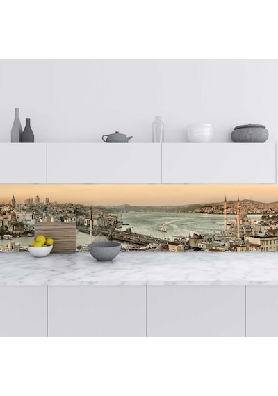 Mutfak Tezgah Arası Folyo Fayans Kaplama Folyosu Panoramik İstanbul