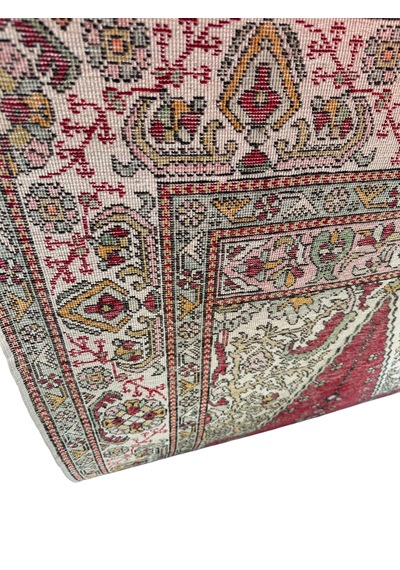 El Dokuması Sıfır Bürüngüz Halısı 107x171 Mihraplı Model Antika Kök Boya Yün Halı Kırmızı