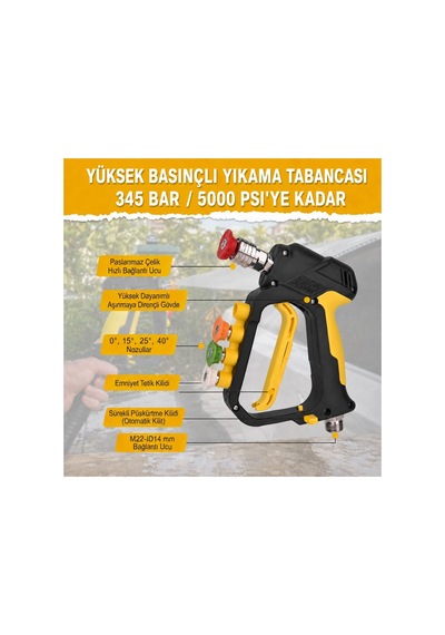 Robeve Bear Force Yüksek Basınçlı Yıkama Tabancası 345 Bar 5000 Psı 5 Li Nozul Seti 1/4 Quick Connect Kısa Yıkama Tabancası Oto Yıkama Tabancası Lavor Uyumlu