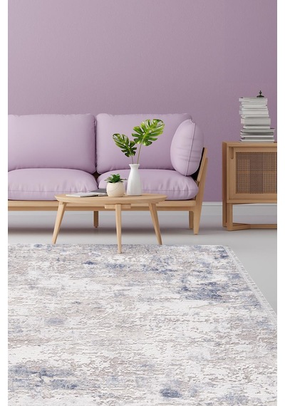 Artemis Halı Romantik 02436b Gri Mavi Modern Saçaklı Halı