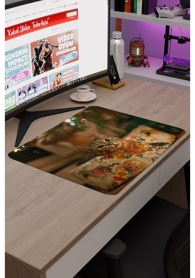 Yeni Yıl Kediler- Kedi- Yılbaşı V2 48x40 Xl Gaming Kauçuk Kaymaz Taban Mouse Pad Fare Altlığı