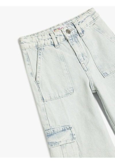 Koton Geniş Paça Cepli Kargo Kot Pantolon Lıght Indıgo 5skg40058ad Açık Mavi