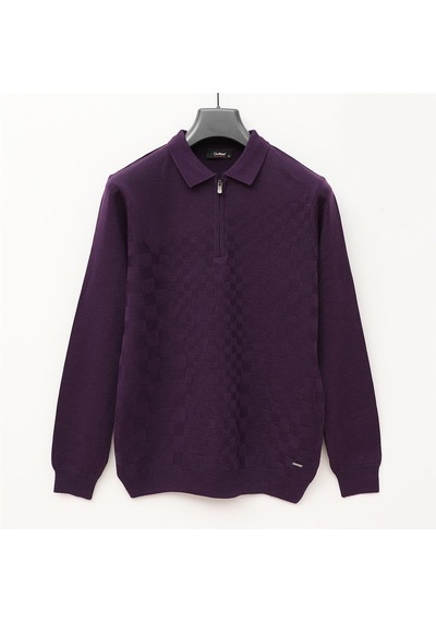 Dio Rise Erkek Şardonsuz Uzun Kol İnce Polo Yaka Sweatshirt - 189052 - Mürdüm Mürdüm