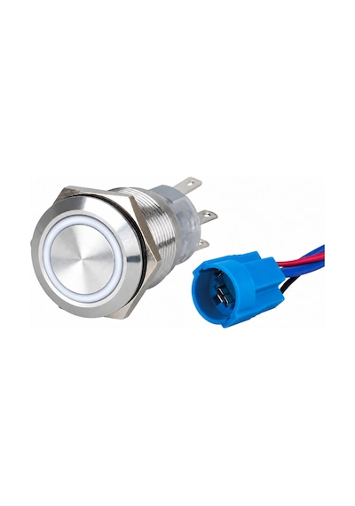 Labarka Beyaz LED'li Krom Buton On-Off 19 mm 15A 12/24V
